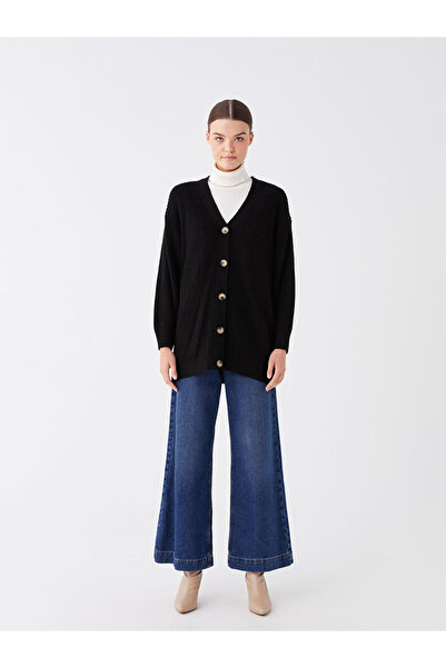 LC Waikiki V Yaka Düz Uzun Kollu Oversize Kadın Triko Hırka