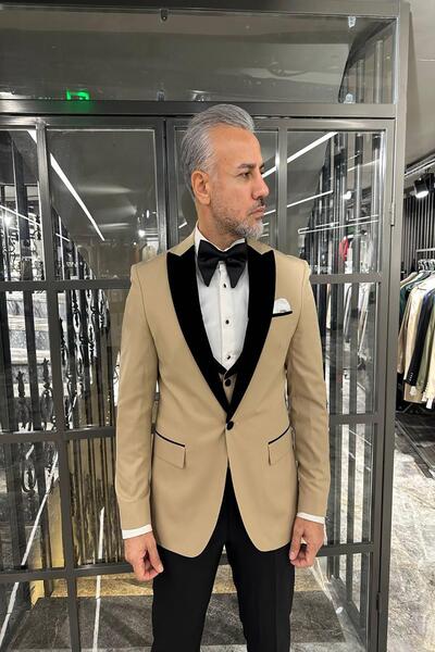 Fc Plus Damatlık Yelekli? Bej Takım Elbi?se