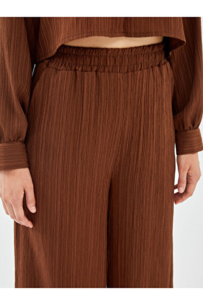 LC Waikiki Brown Textured Women's Trousers with Elastic Waist