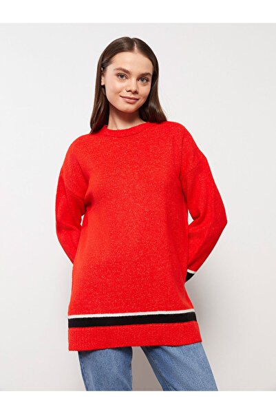 LC Waikiki Crew Neck Plain Long Sleeve Oversize Women's Knitwear Tunic