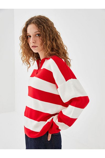 LC Waikiki Pulover de damă cu dungi cu gât polo