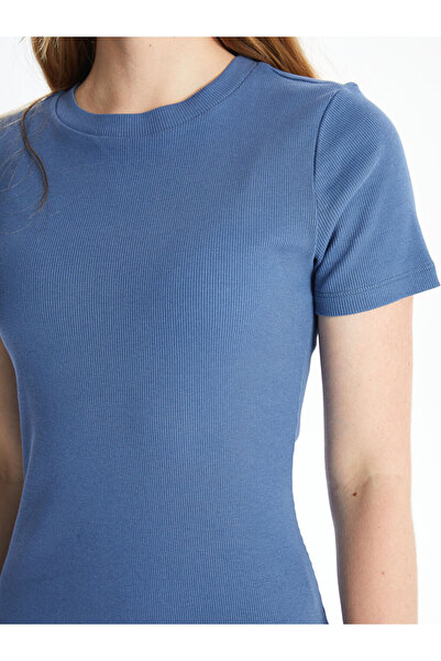 LC Waikiki Blue Crew Neck Plain Short Sleeve Dress