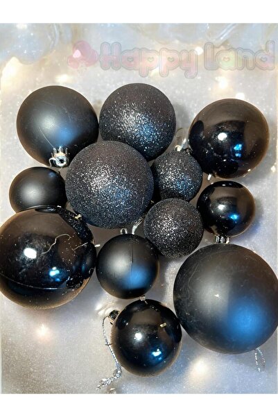 Happyland زينة شجرة عيد الميلاد طقم كرات عيد الميلاد 12 قطعة لون أسود (6 قطع ...