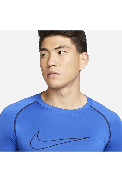Nike Pro Dri Fit Men's Tight Fit Short Sleeve Top Slim Fit Body Erkek Antrenman Tişört Sax Mavi