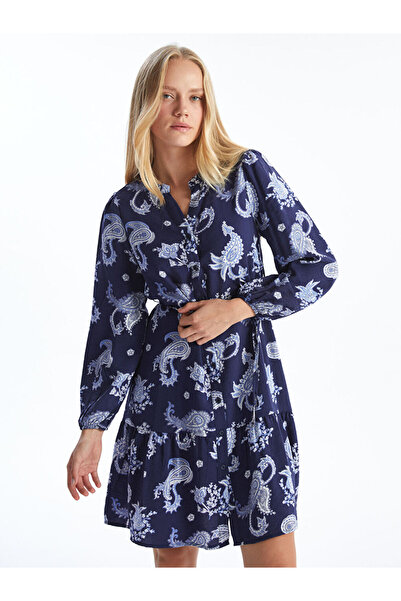 LC Waikiki Rochie cămașă cu imprimeu albastru LCW Comfort pentru femei