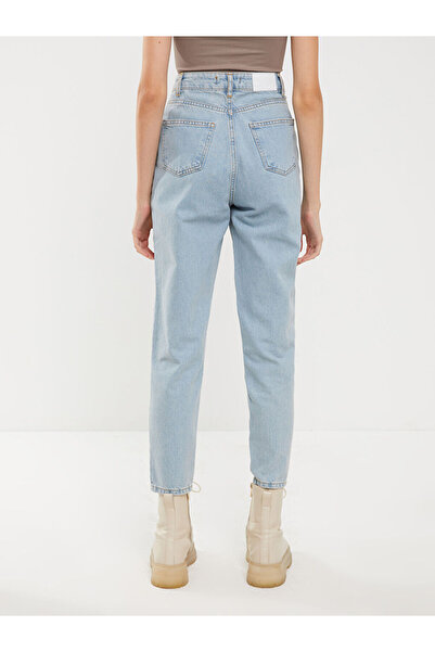 LC Waikiki Blue Women's High Waist Mom Fit Straight Jeans