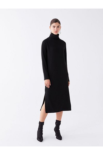 LC Waikiki Lcw Vision Black Turtleneck Solid Long Sleeve Women's Knitwear Dress