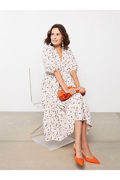 LC Waikiki V-Neck Floral Short Sleeve Poplin Women's Dress