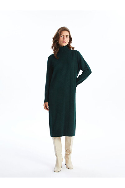 LC Waikiki Petrol Turtleneck Straight Long Sleeve Oversized Women's Knitwear Dress