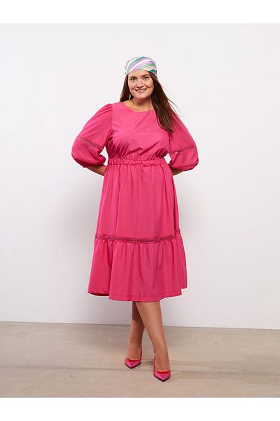 LC Waikiki Ύφασμα Poplin - Γυναικείο φόρεμα με κέντημα με λαιμόκοψη