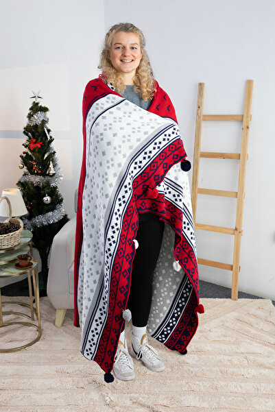 FAVORA Biocotton Knitwear Pompom Knitted Tv Blanket - Navy Blue