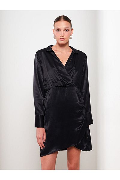 LC Waikiki Rochie de dama din satin - guler camasa, uni, maneca lunga