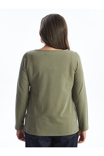 LC Waikiki Γυναικείο μπλουζάκι LCW Grace Khaki με λουλουδάτο στάμπα - Crew Neck