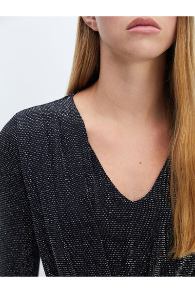 LC Waikiki Black V-Neck Shiny Look Women's Bodysuit