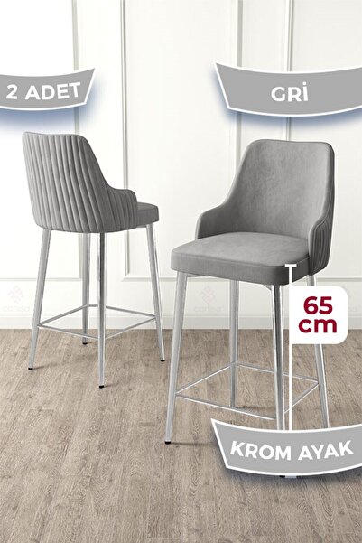 Canisa Tera Serisi 2 Adet Babyface Kumaş 65 cm Krom Kaplama Ayaklı Gri Bar Sa...