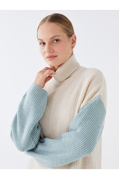 LC Waikiki Rollkragenpullover mit Farbblock und langen Ärmeln für Damen