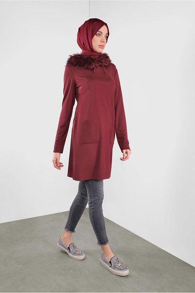 Alvina Fur Hooded Tunic - Lace-Up Model 41292