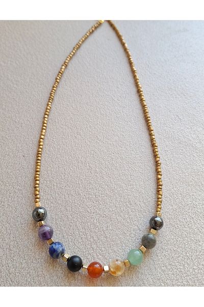 azra takı tasarım Handmade Chakra, Colorful, Natural Stone, Short Women's Necklace