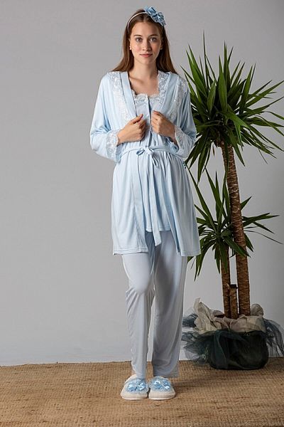 ByLohusa Set de pijamale de maternitate pentru gravide Effortt Blue Peignoir
