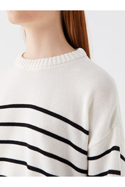 LC Waikiki Dámský pletený svetr s proužkovaným výstřihem a dlouhým rukávem