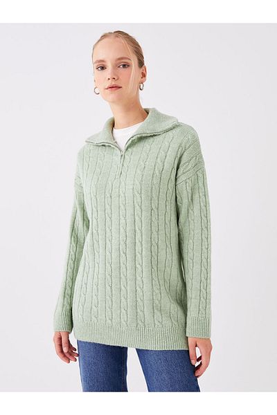LC Waikiki Long Sleeve Patterned Women's Knitwear Sweater - Stand Collar