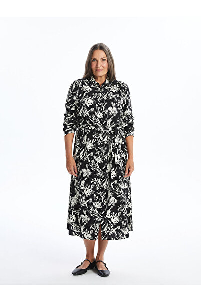 LC Waikiki Black Floral Women's Shirt Dress