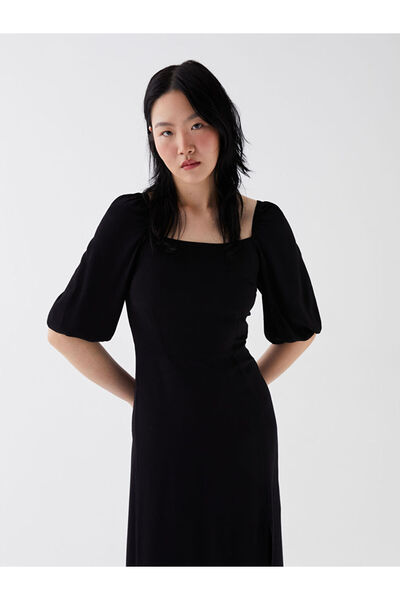 LC Waikiki Black Square Neck Plain Moroccan Women's Dress