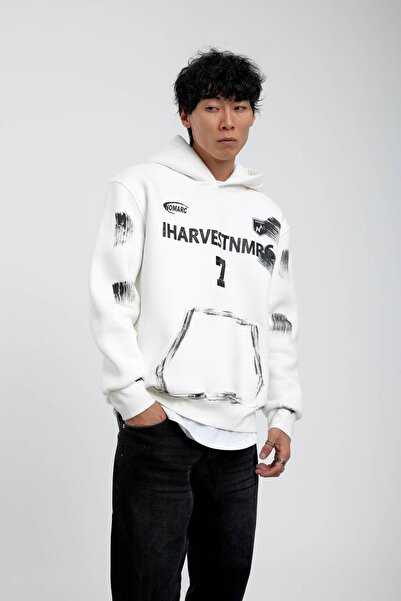 NOMARC Білий Harvest 7 Світшот з капюшоном і написом