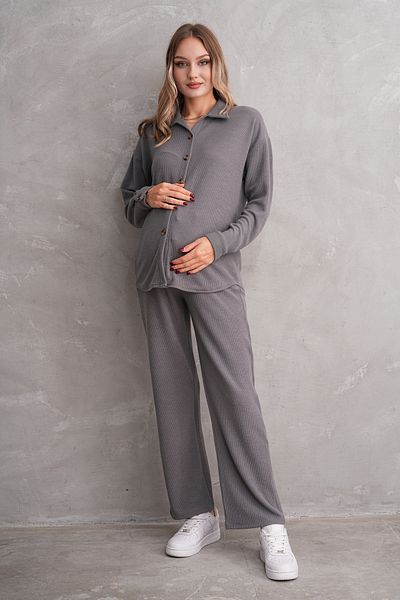 Miss Dünya Lissa Pregnant and Maternity Bottom Top Suit with Front Button Corded Twisted Fabric Pockets