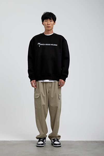 NOMARC Μαύρο φούτερ με στάμπα Holiday Palm