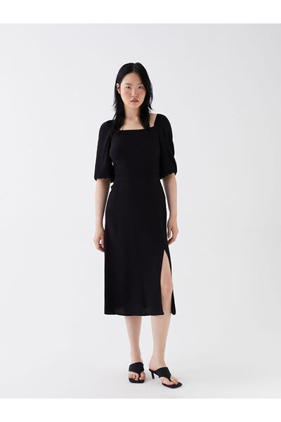 LC Waikiki Black Square Neck Plain Moroccan Women's Dress