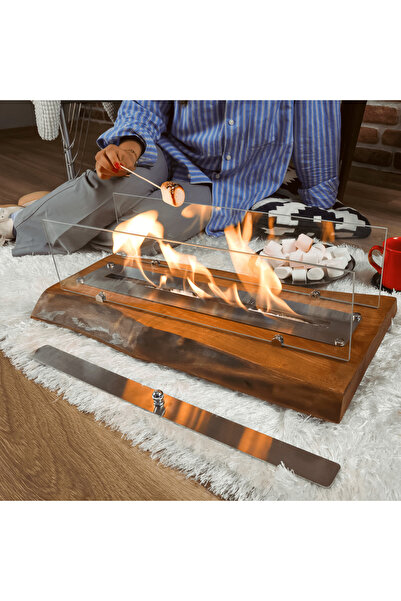 Trihome Mega Boy Doğal Ceviz Ağacı Masaüstü Şömine Bioethanol