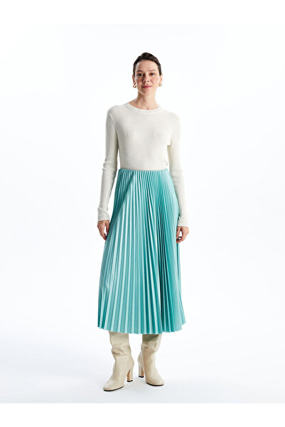 LC Waikiki Green Women's Pleated Skirt with Elastic Waist