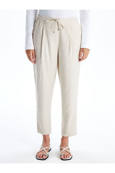 LC Waikiki Beige Elastic Waist Loose Fit Women's Trousers
