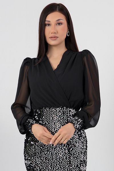 PULLIMM Grs3594 Model Skirt with Double Breasted Neckline and Sequin Sleeves Detail