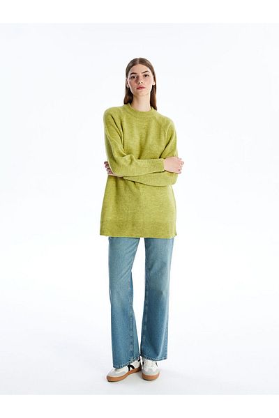 LC Waikiki Women's Knitwear Tunic - Crew Neck, Solid Long Sleeve