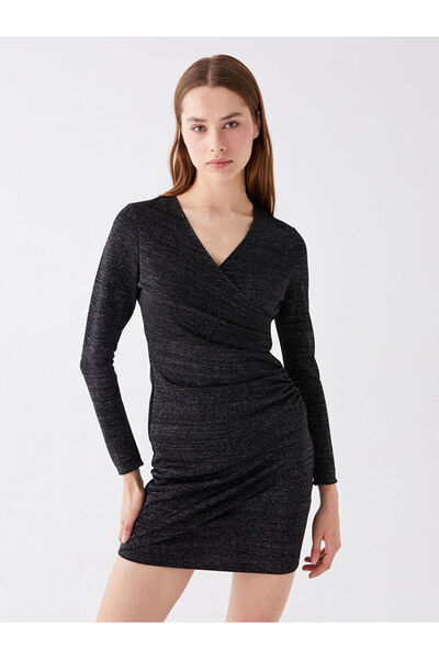 LC Waikiki Mixed Double-Breasted Collar Shiny Looking Dress