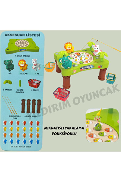 YILDIRIM OYUNCAK Sesli Pilli Mıknatıslı Hayvanlar Balık Oyunu 45 Parça - Stan...