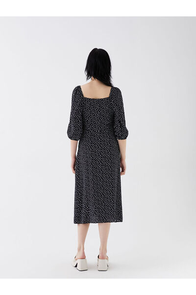 LC Waikiki Black U-Neck Patterned Moroccan Dress