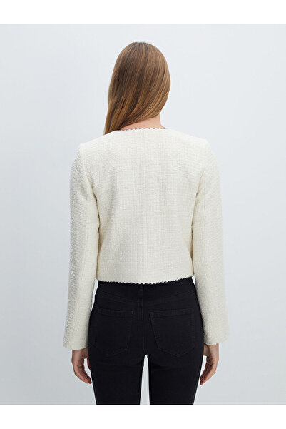 LC Waikiki LCW Vision Ekru Bisiklet Yaka Kendinden Desenli Kadın Tüvit Ceket