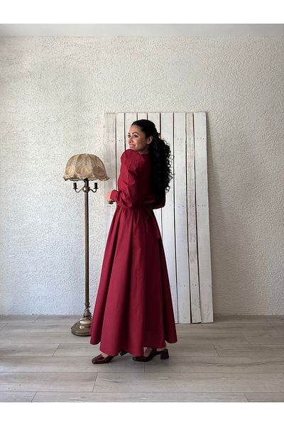 KÜÇÜĞÜM BUTİK Hijab Claret Red Flared Poplin Φόρεμα