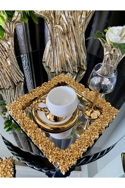 atabey home collection 4 قطع صب معدني للقهوة والشاي وصينية العرض