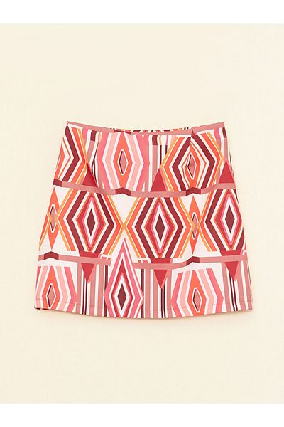 LC Waikiki LCW Vision – Damen-Shortsrock aus Satin mit rotem Muster und Reißverschluss an der Taille