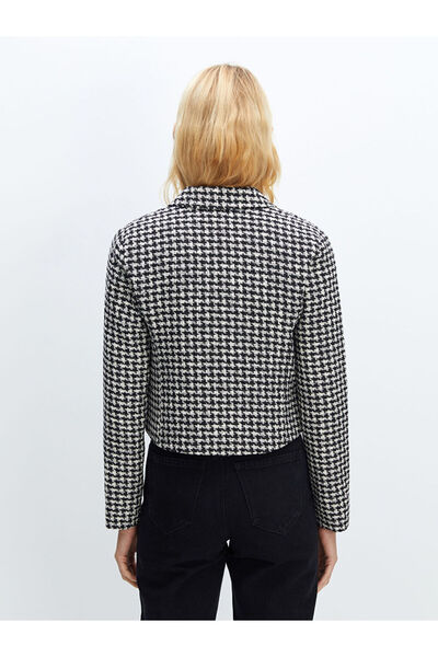 LC Waikiki Black Double Breasted Collar Patterned Women's Blazer Jacket