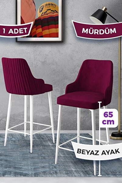 Canisa Tera Serisi 1 Adet 65 Cm Mürdüm Ada Mutfak Bar Sandalyesi Babyface Kum...