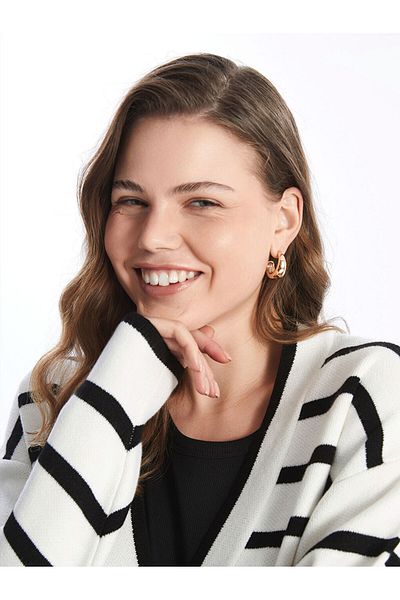 LC Waikiki Long Sleeve V-Neck Striped Women's Knitwear Cardigan
