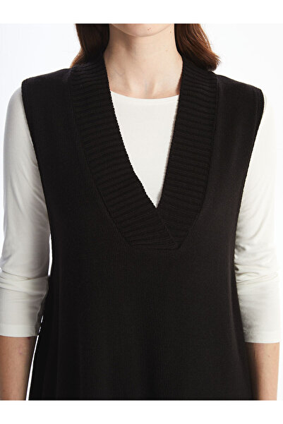 LC Waikiki Black Women's V-Neck Plain Knit Sweater