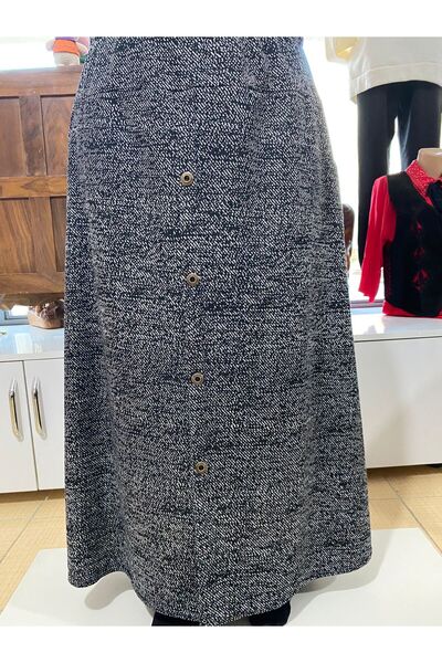 MUTLUDÜNYAM Long Plus Size Skirt with Front Button Detail Pockets