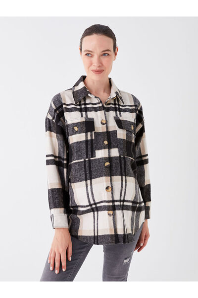 LC Waikiki Plaid Long Sleeve Maternity Lumberjack Shirt Jacket