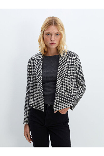 LC Waikiki Black Double Breasted Collar Patterned Women's Blazer Jacket
